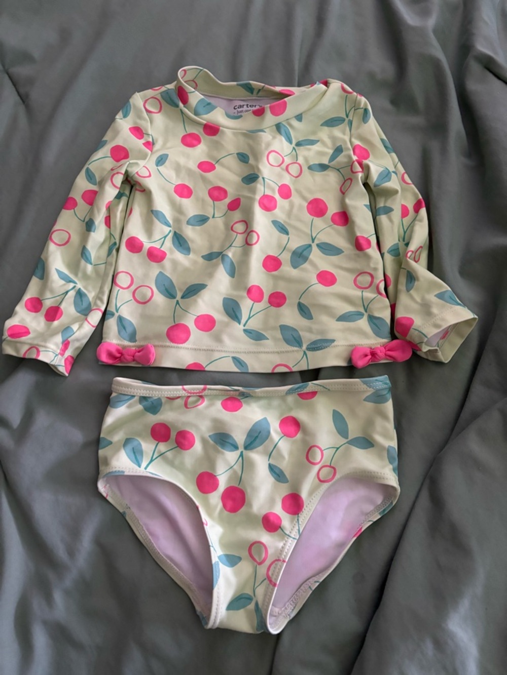 Carter's Cream Long-Sleeve Two-Piece Rash Guard with Pink Cherry Print